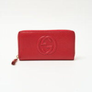 Gucci GG Red Wallet Leather Interlocking Soho Zip